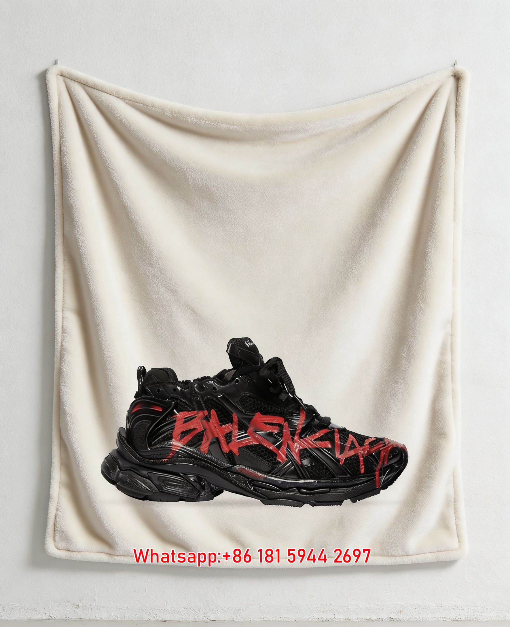 Balenciaga Red Graffiti Sneaker Print Flannel Throw Blanket BA333